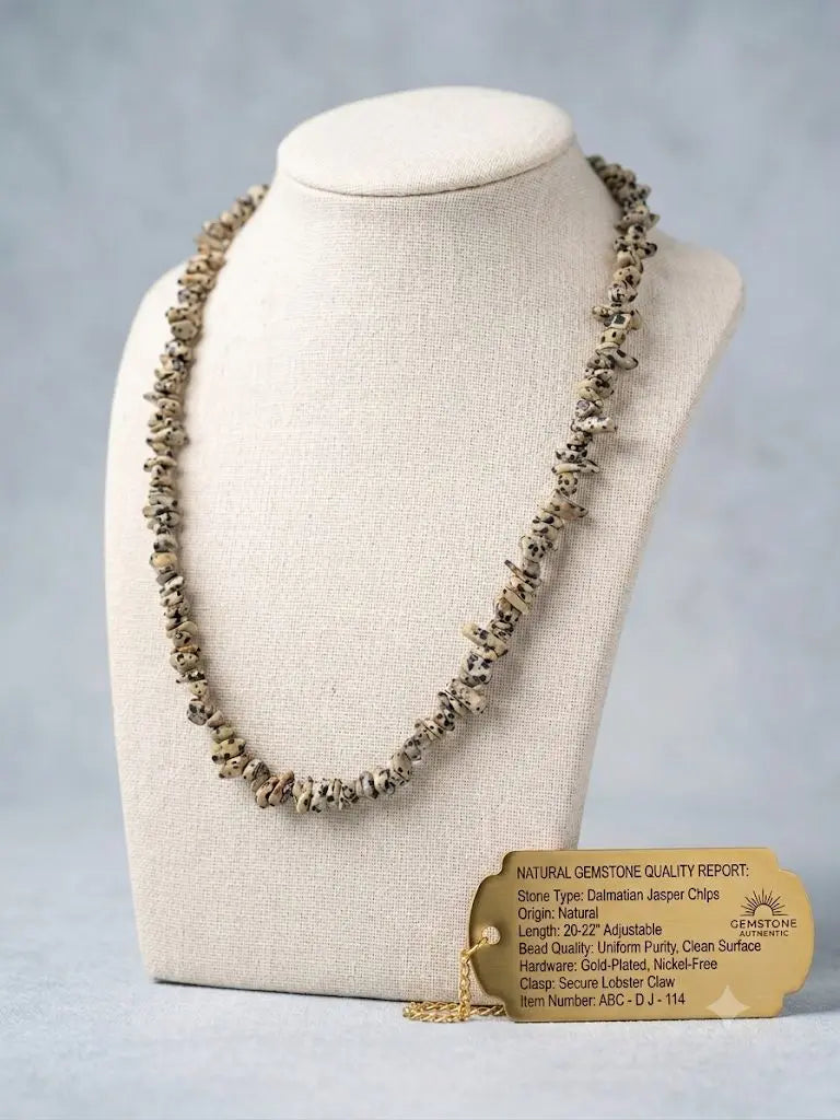 NATURAL GEMSTONE QUALITY, Dalmatian Jasper Chlps, Length 20-22 inches (adjustable), ABC-DJ-114